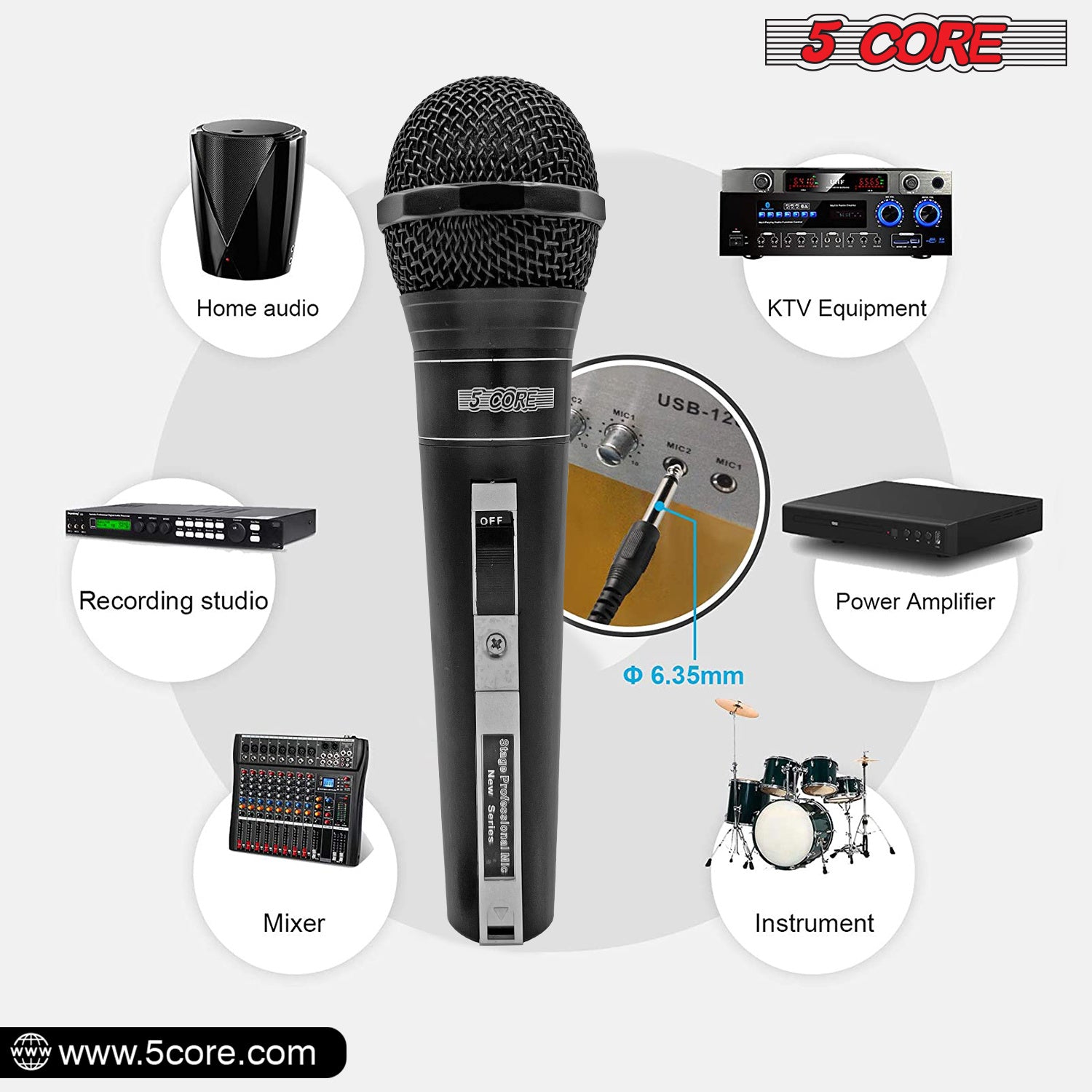 5Core XLR Microphone Dynamic Mic Karaoke Singing Studio Mics Handheld Microfono
