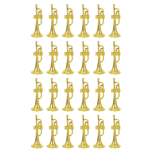 TABLZONE Mini Trumpet Model Ornament Set, 24 Pieces Golden Plastic Decorative Musical Instruments
