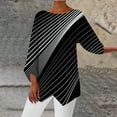 thumbnail image 2 of Chemises à Manches 3/4 pour Femmes Été Décontracté Longue Blouse Col Rond Imprimé Élégant Ourlet Fendu T-Shirt Printemps 2023, 2 of 5