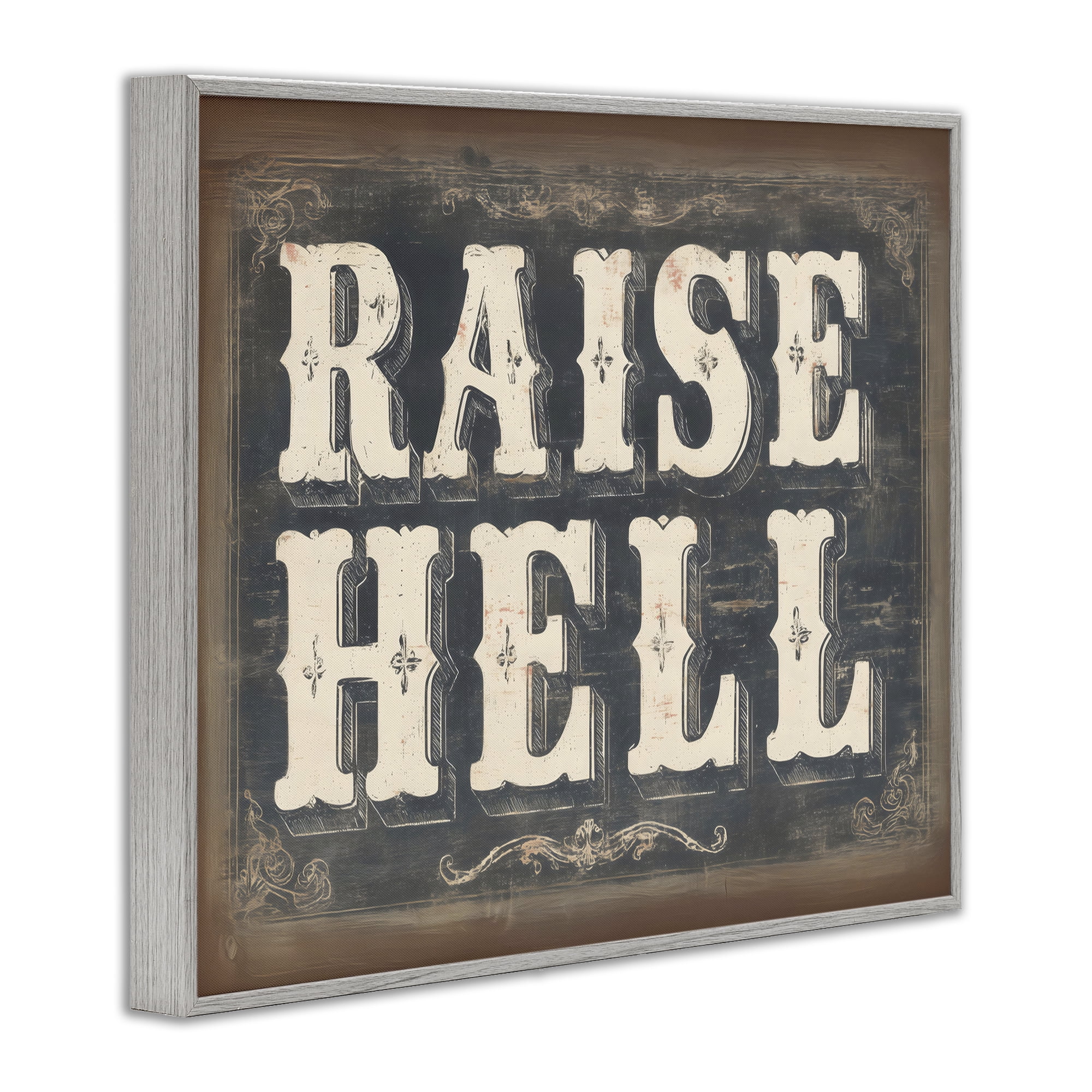 Stupell Industries Raise Hell Vintage Western Gray Framed Giclee Art, design by Arlington Prints