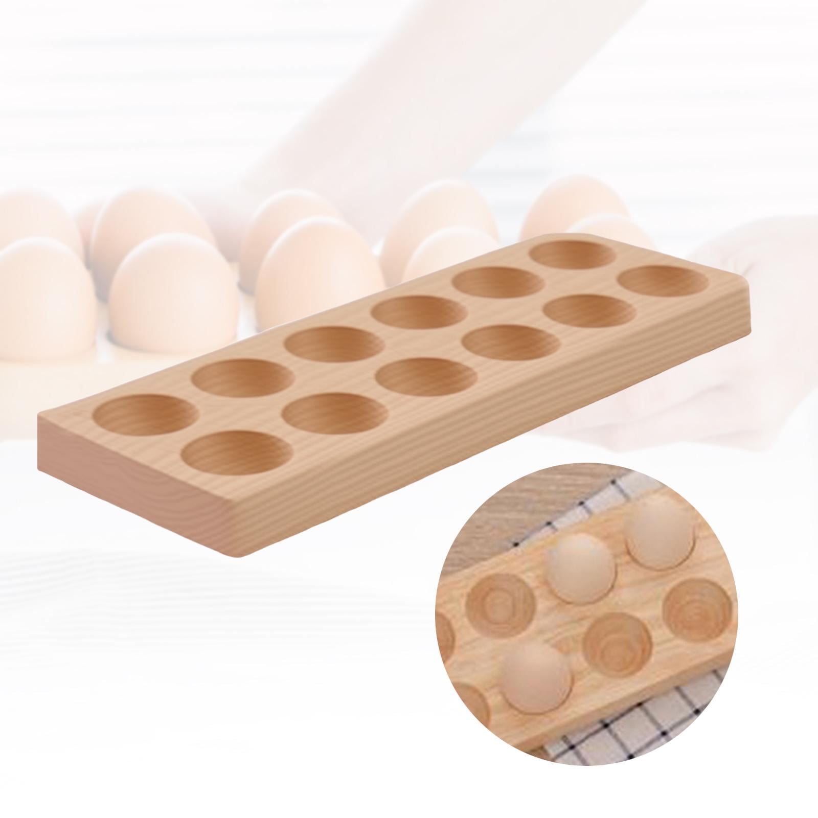 Wooden Egg Holder Egg Tray Organizer Double Row 12 Slots for Fresh Eggs Refrigerator Countertop Kitchen Storage