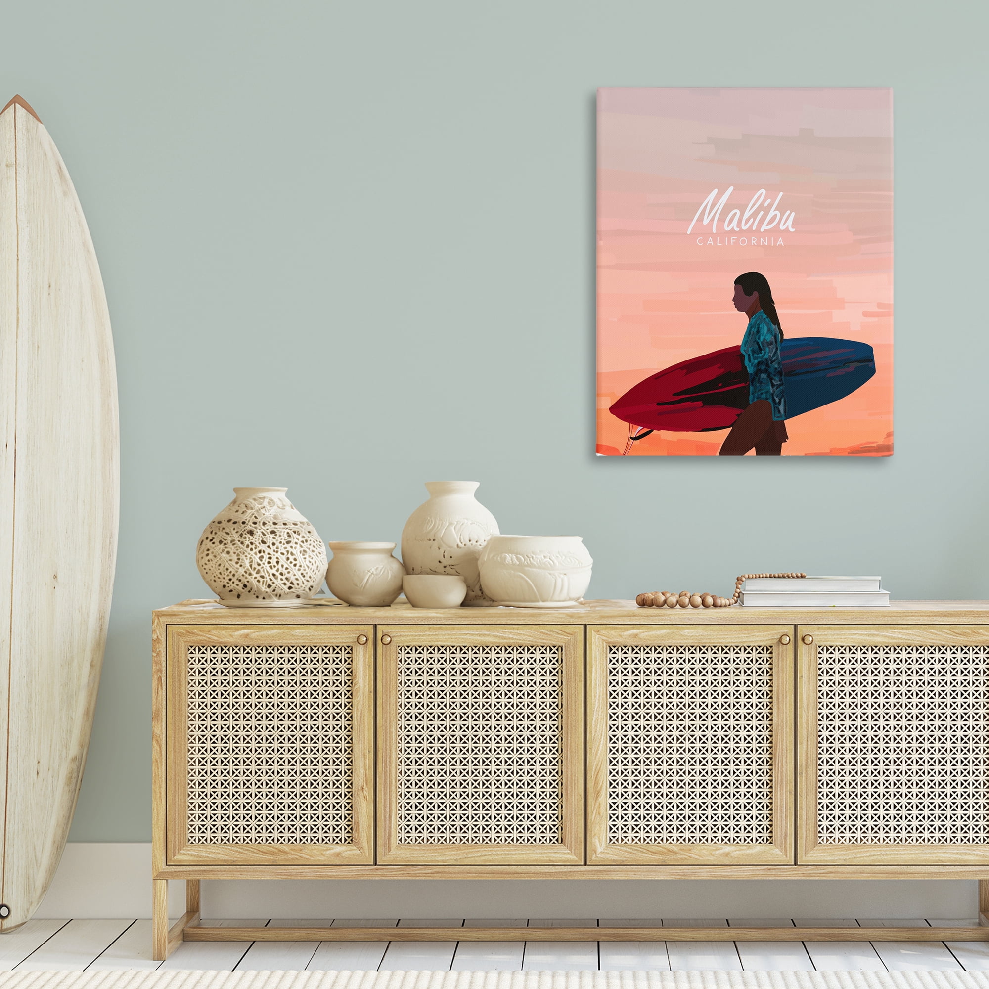 Stupell Industries Malibu Surfer Girl Sports Painting Wrapped Canvas Art Print Wall Art, 30 x 40