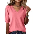 thumbnail image 3 of Sweaters for Women Half Short Sleeve V Neck Solid Color Lightweight Base Sweater Jumpers Winter Pullover Fall Casual Sweater for Women Spring & Autumn Womens Tops Pink XL, 3 of 5