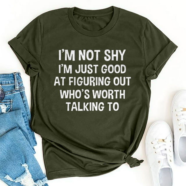 RXIRUCGD Hauts de Sortie pour Femmes Mode Été Ample Col Rond Imprimé Lettre Manches Courtes T-Shirt Vert