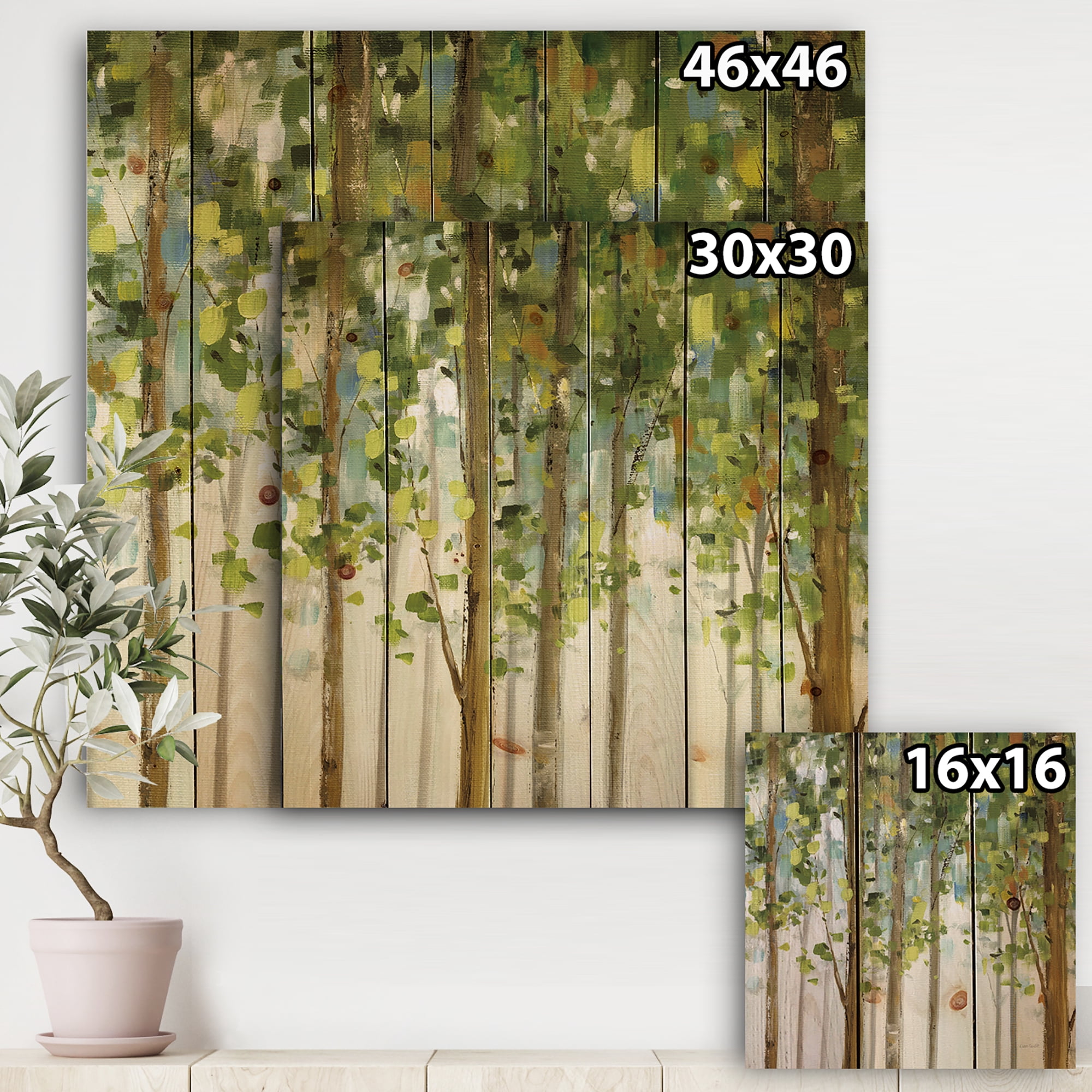 Designart 'Green Study Forest ' Modern Farmhouse Print on Natural Pine Wood