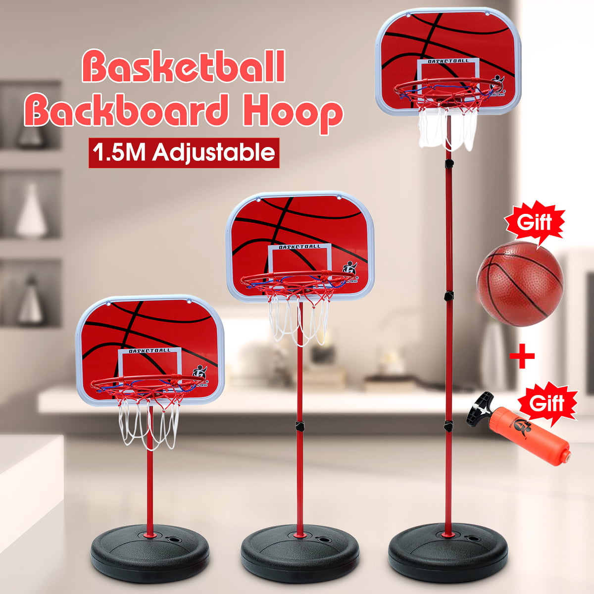 150CM Basketball Stand Adjustable Height Basketball Stand System Hoop Backboard Net Kit for Children 