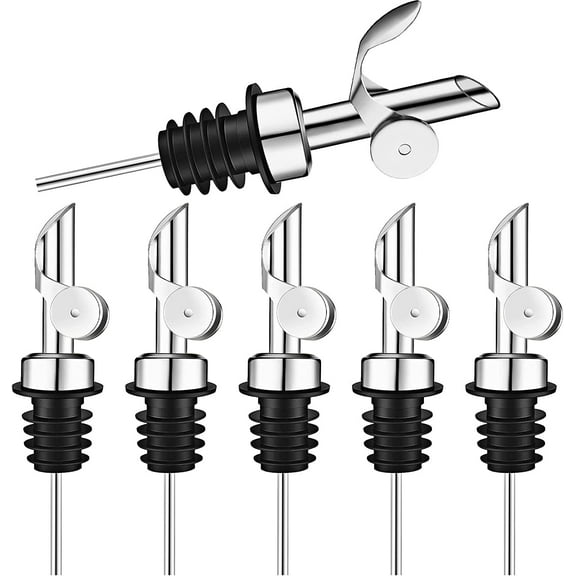 6 Pcs Weighted Stainless Steel Liquor Bottle Pourers Auto Flip Olive Oil Dispenser Spout Balsamic Alcohol Pourer Spouts (Silver)