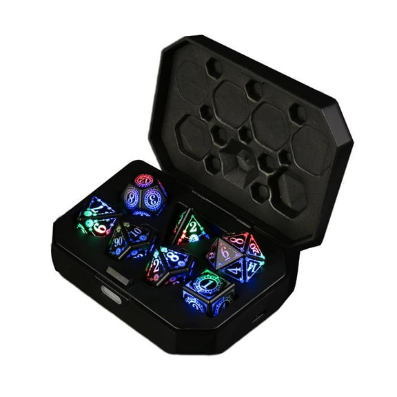 7 Pcs Rechargeable LED Electronic Dices with Charging Box Table Game Dices