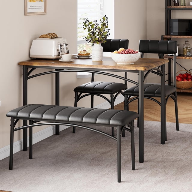 Eastvita 4-Person Dining Table Set Kitchen Table with Upholstered Chairs/Bench/Rectangular Set for Small Space Apartment/Home Studio in Rustic Brown