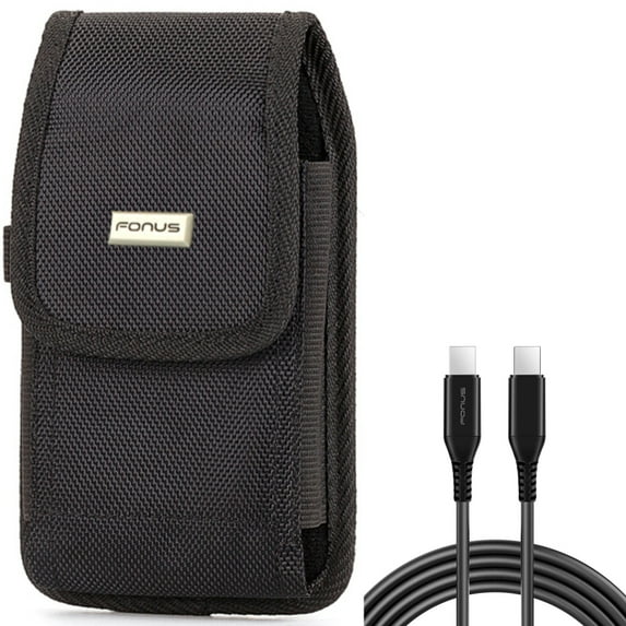 Case Belt Clip + 10ft Long USB-C Cable for Motorola One 5G Ace Phone - Rugged Holster Canvas Cover and PD Fast Charger Cord Power Wire (Type-C to Type-C) Combo for Motorola One 5G Ace
