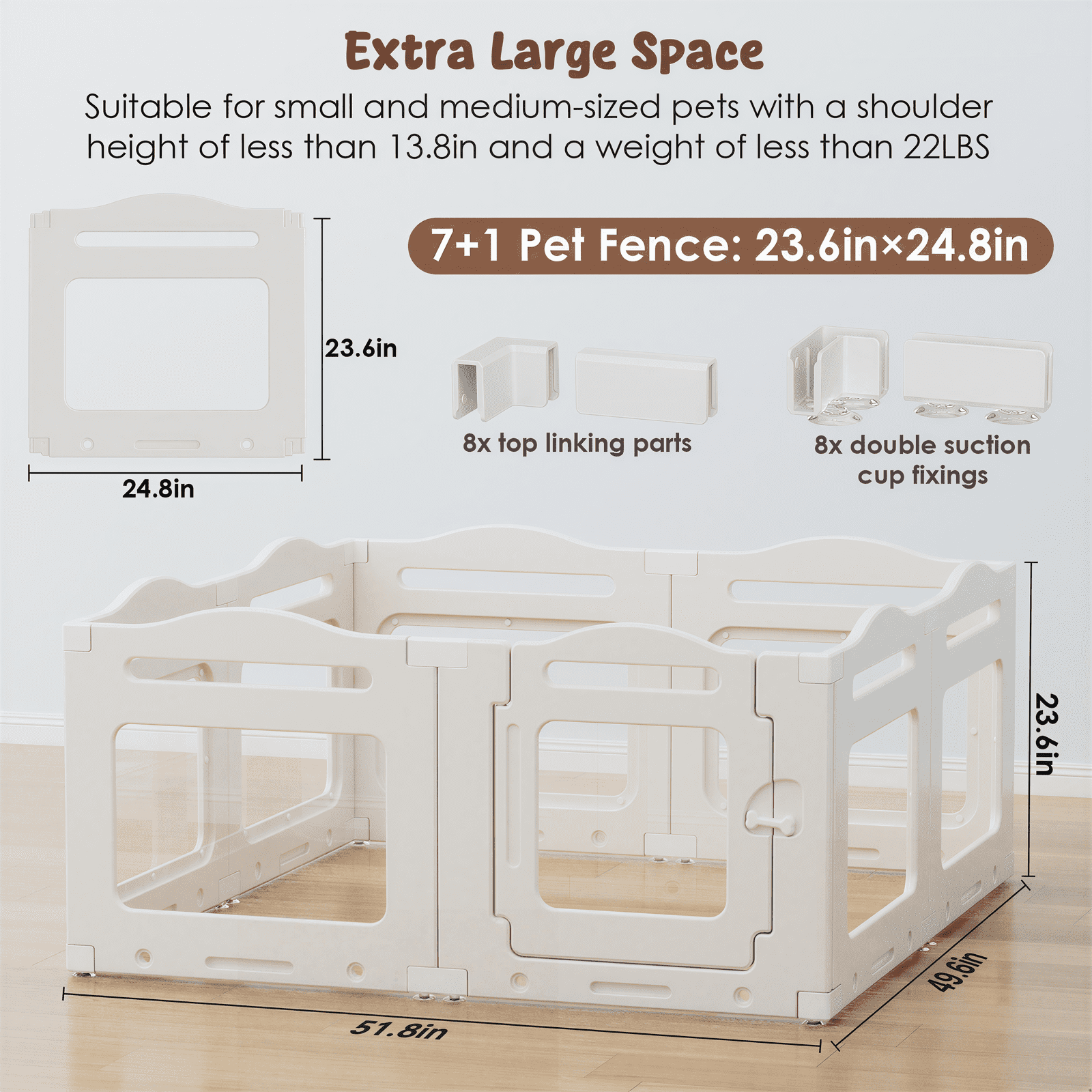 TLSUNNY Clear Acrylic Dog Playpen with Secure Locking Door, 23.6" Puppy Playpen Indoor , Plastic Pet Fence for Medium/Small Dogs (8 Panels)