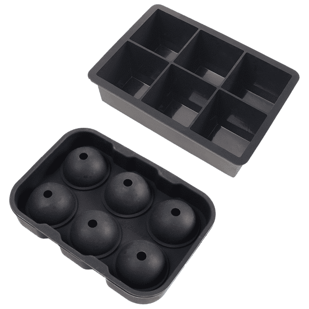 Molde de cubitos de hielo cuadrados esféricos, 2 uds., 6 cubitos de hielo negros + bola de hielo negra de 6 agujeros, con cubierta Adepaton CPB-US-CJZ81-1