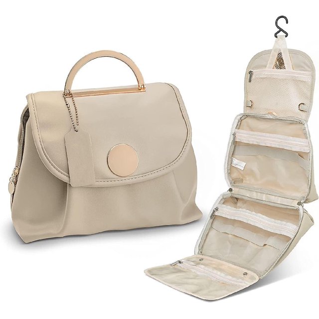 El organizador de maquillaje también es el neceser perfecto, un neceser de viaje para artículos de tocador de tamaño de viaje, la única opción para regalos de cumpleaños para mujeres. (blanco)
