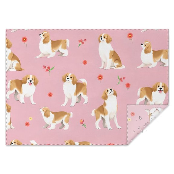 Cavalier King Charles Spaniels and Flowers Rectangle Tablecloth 60"x84",Waterproof Polyester Rectangle Table Cloth, Wipeable Spillproof Polyester Tablecloth for Dining, Camping, Indoor and Outdoor