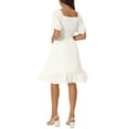 thumbnail image 3 of INSPIRE CHIC Women's Summer Square Neck Puff Short Sleeve Smocked Back Ruffle A-Line Casual Dress XL White, 3 of 6