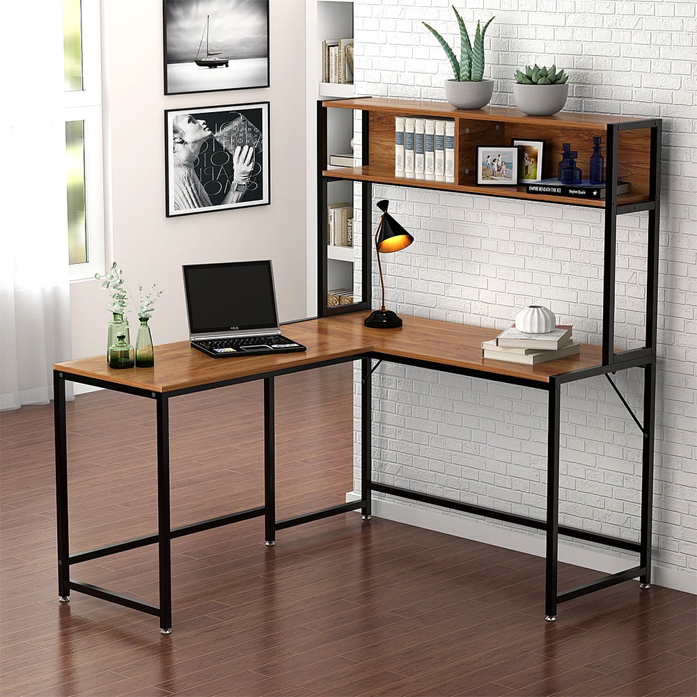 Tribesigns L Shaped Desk With Storage Corner Hutch For Home Office Walnut