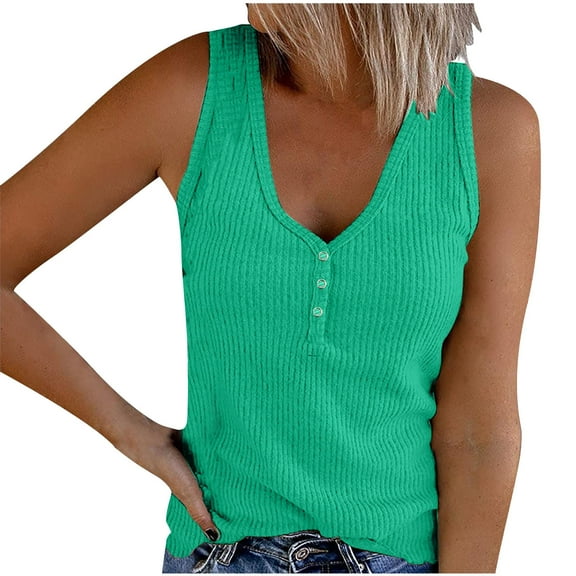 DeHolifer Womens Tank Tops Rib Knit V-Neck Sleeveless Scoop Neck Shirts Casual Athletic Tshirts Tees Green 3XL