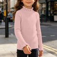 thumbnail image 5 of Girls Ribbed Mock Neck Knit Sweater Slim Fit Long Sleeve Ruffle Trim Basic thermal Top for Kids Ages 0-12 Fall Winter Layering Shirt Pink 0-3 Years, 5 of 6