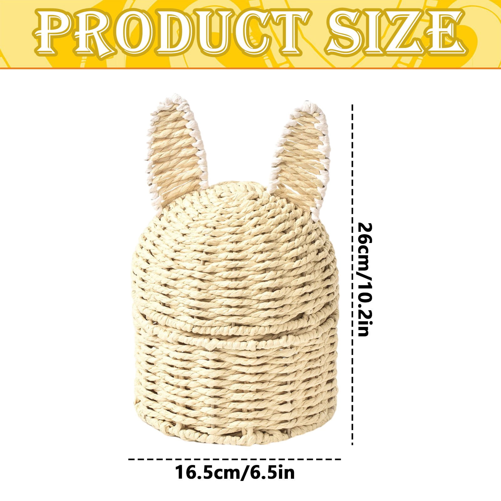 HCTSHG Easter Bunny Woven Basket Cute Rabbit Basket Multi-Purpose Storage Organizer for Home Nursery Picnic and Sundries, Woven Storage Basket Holiday Egg Decor Basket Home Desktop
