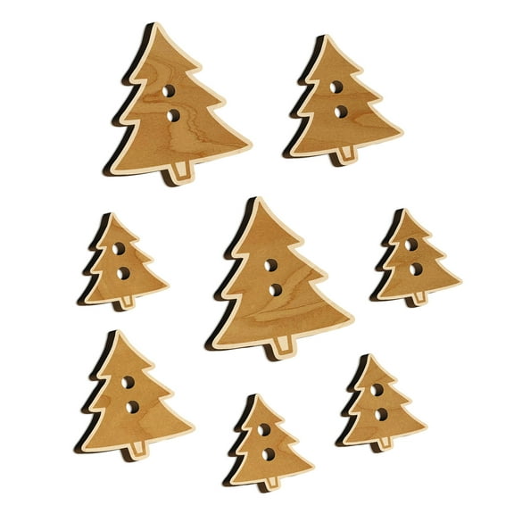 Pine Tree Cartoon Wood Buttons for Crochet Knitting Sewing DIY Craft - 1.00 Inch Medium (7pcs)
