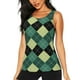thumbnail image 1 of Balery Green Squares Camiseta sin mangas estampada ligera para mujer, tops de entrenamiento sin mangas, camisetas de yoga transpirables de secado rápido.-Small, 1 of 7