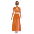 thumbnail image 2 of TiaoBug Modern Dance Dress for Girls Shiny Rhinestone Long Sleeve Crop Top with Skirt Lyrical Dance Outfits Orange 16, 2 of 6