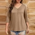 thumbnail image 6 of ChaoHeng Women Blouses on Women Plus Size Tops V Neck 3/4 Sleeve Casual Tshirts Loose Basic Tunic Tees, 6 of 7