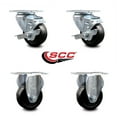 thumbnail image 2 of 3.5 Inch Hard Rubber Wheel Swivel Top Plate Caster Set with 2 Brake 2 Rigid SCC, 2 of 2