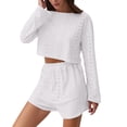 thumbnail image 5 of SAZBJOJN Pajamas for Women Set 2 Piece Simple Long Sleeve Top And Shorts Comfy Sleepwear Set Casual Soft Breathable Loose Loungewear Womens Pajama Sets White Size M, 5 of 6