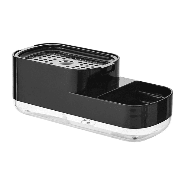 Dispensador de jabón de cocina con soporte para esponja, dispensador de detergente para platos para fregadero de cocina, jabón y esponja, color negro