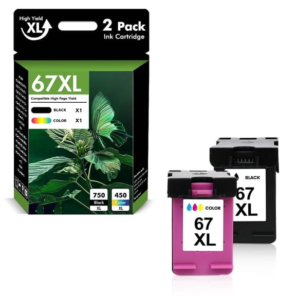 67 67XL Ink Cartridges 67XL 67 2755e 2 Pack for OfficeJet 2755 4155 2722 2723 2724 2725 2732 Envy 6055 6455 6458 6475 Printer Ink (Black,Tri-color)