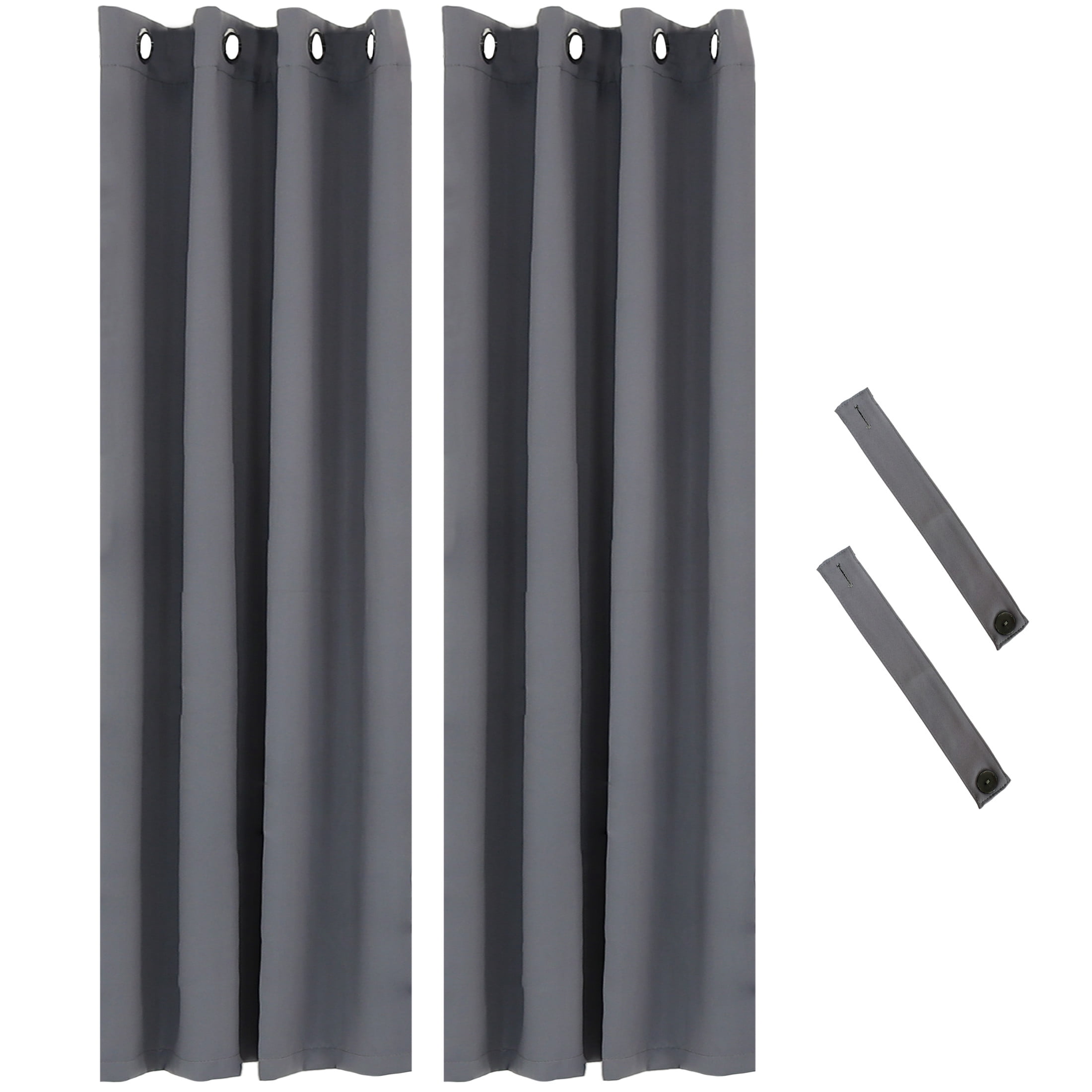 Sunnydaze Modern 2-Piece Gray Solid Blackout Indoor or Outdoor Curtain Set