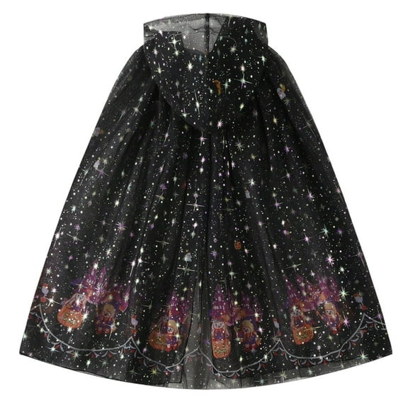 FYEGRE Gothic Kids Halloween Cape Hooded Chiffon Cloak For Role Play Party Dress Up Outfit Black One Size