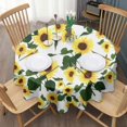 thumbnail image 3 of White Green Leaf Sunflower Pattern Round Tablecloth 60"x60",Wrinkle Wipeable Table Cloth for Kitchen Dining Room Picnic Patio Party, 3 of 6