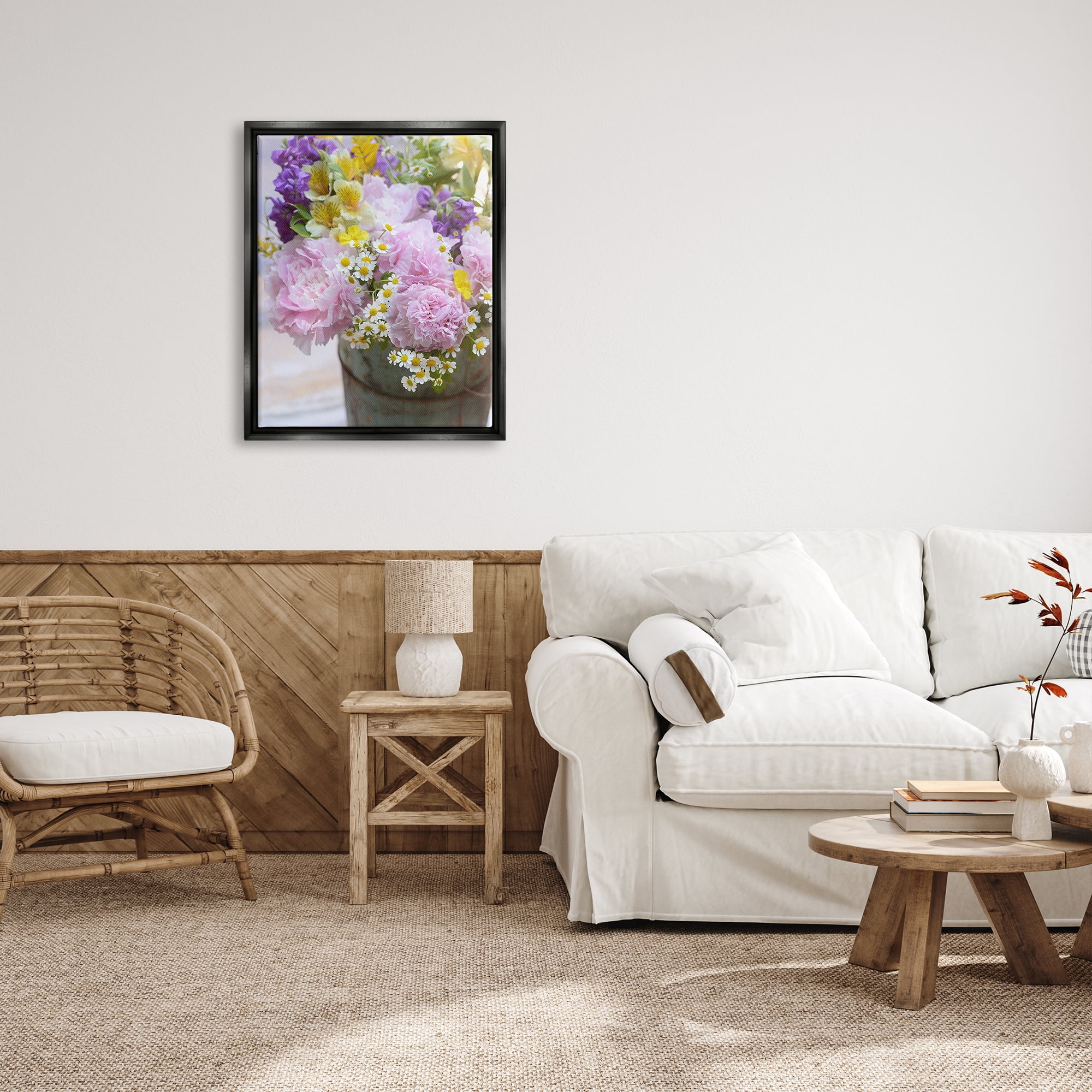 Stupell Industries Spring Blooms in Bucket Botanical & Floral Photography Black Floater Framed Canvas Art Print Wall Art, 25 x 31