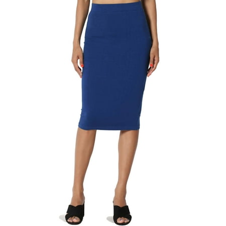 TheMogan Women's Plus Solid Stretch Cotton Elastic High Waist Pencil Midi Skirt