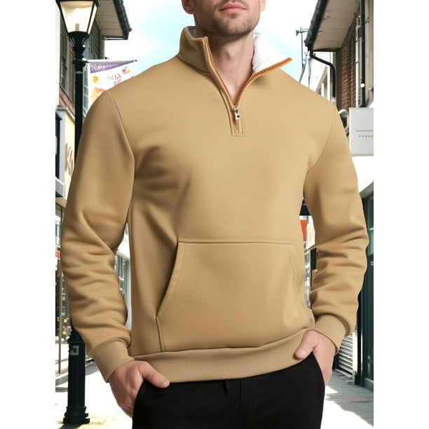 pstuiky camisetas de manga larga para hombre, Blusa/camisa informal y moderna de color liso con cuello alto, manga larga y bolsillo con cremallera para hombre Tops de hombre xl