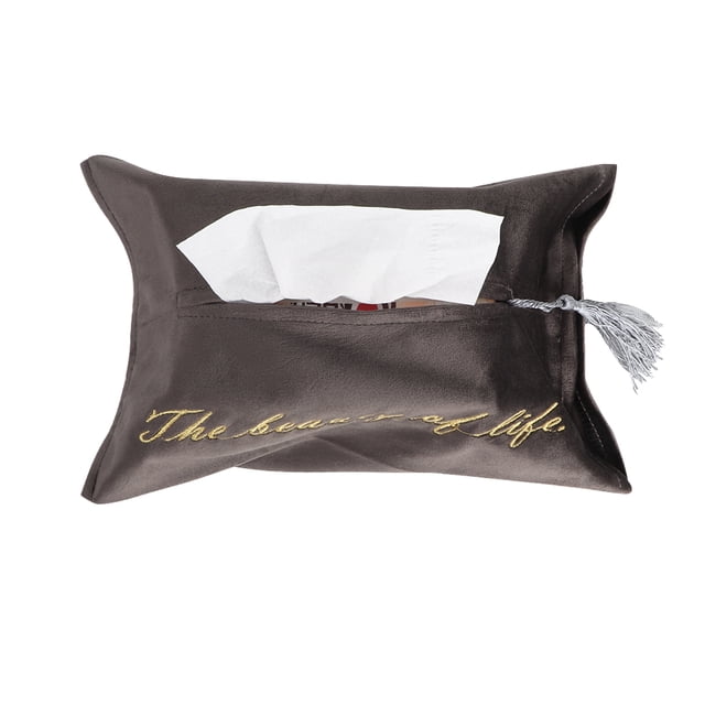 Bolsa de toalla de tela bordada Simple portátil, bandeja para toallas de papel, caja de pañuelos (borla gris parduzco)