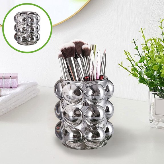 Tgbvmt Glass Makeup Brush Holder Decorative Desktop Organizer Pencil Eyebrow Pen Storage Jar for Home Office Vanity Fruit Snack Organizer Cute Multifunctional Storage Container