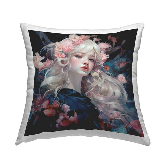Stupell Industries Pink Blooming Girl Decorative Printed Throw Pillow Design by RB