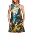 thumbnail image 1 of Balery Valley River Dinosaur Vestidos de verano para mujer con estampado: vestido holgado sin mangas, vestido playero informal y cómodo para días calurosos., 1 of 7