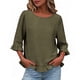 thumbnail image 3 of TaTaai Women's Casual Washed Wrinkle Solid Color Crew Neck 3/4 Sleeve Tops Soft Comfortable Fashion Pullover Blouses Versatile for Daily Home Office Gift, 3 of 5