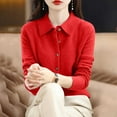 thumbnail image 6 of ClodeEU Women's Button Down Lapel Collar Long Sleeve Sweater,Casual Trendy Loose Sweater Red,Womens Plus M, 6 of 8