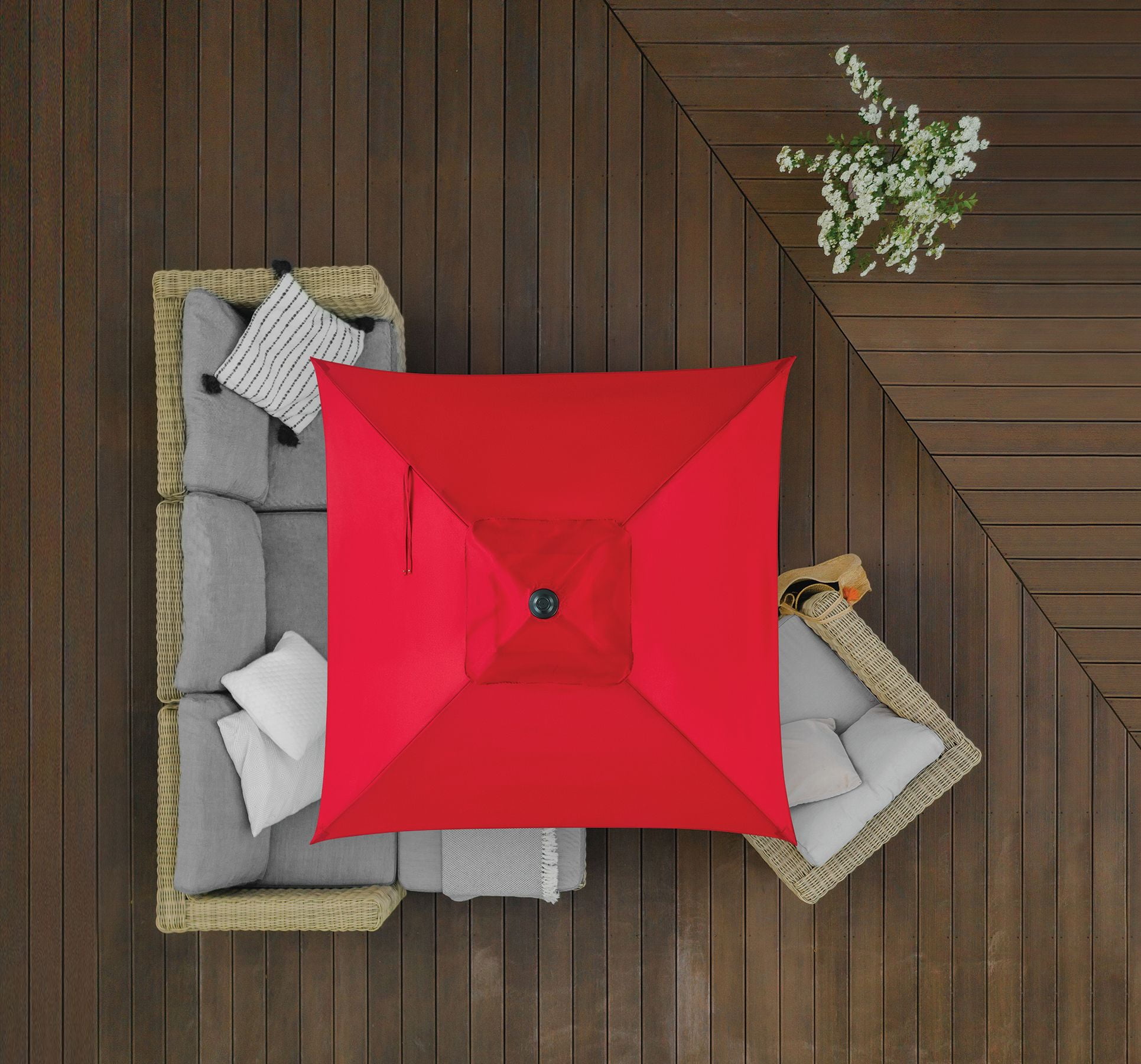 Mainstays 5ft Square Red Market Patio Umbrella, Push-Up