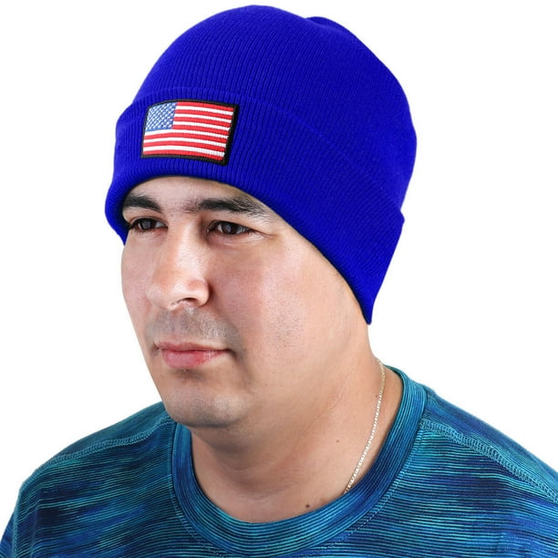 American Flag Embroidered Beanie Hats for Unisex Men Women Winter Cold Weather Knit Cuff Skull USA Cap Royal Walmart Business Supplies
