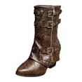 thumbnail image 2 of Women's Knee High Riding Boots Pointed Toe Chunky Heel Slouchy Fold Over Wide Calf Motorcycle Booties, 2 of 8