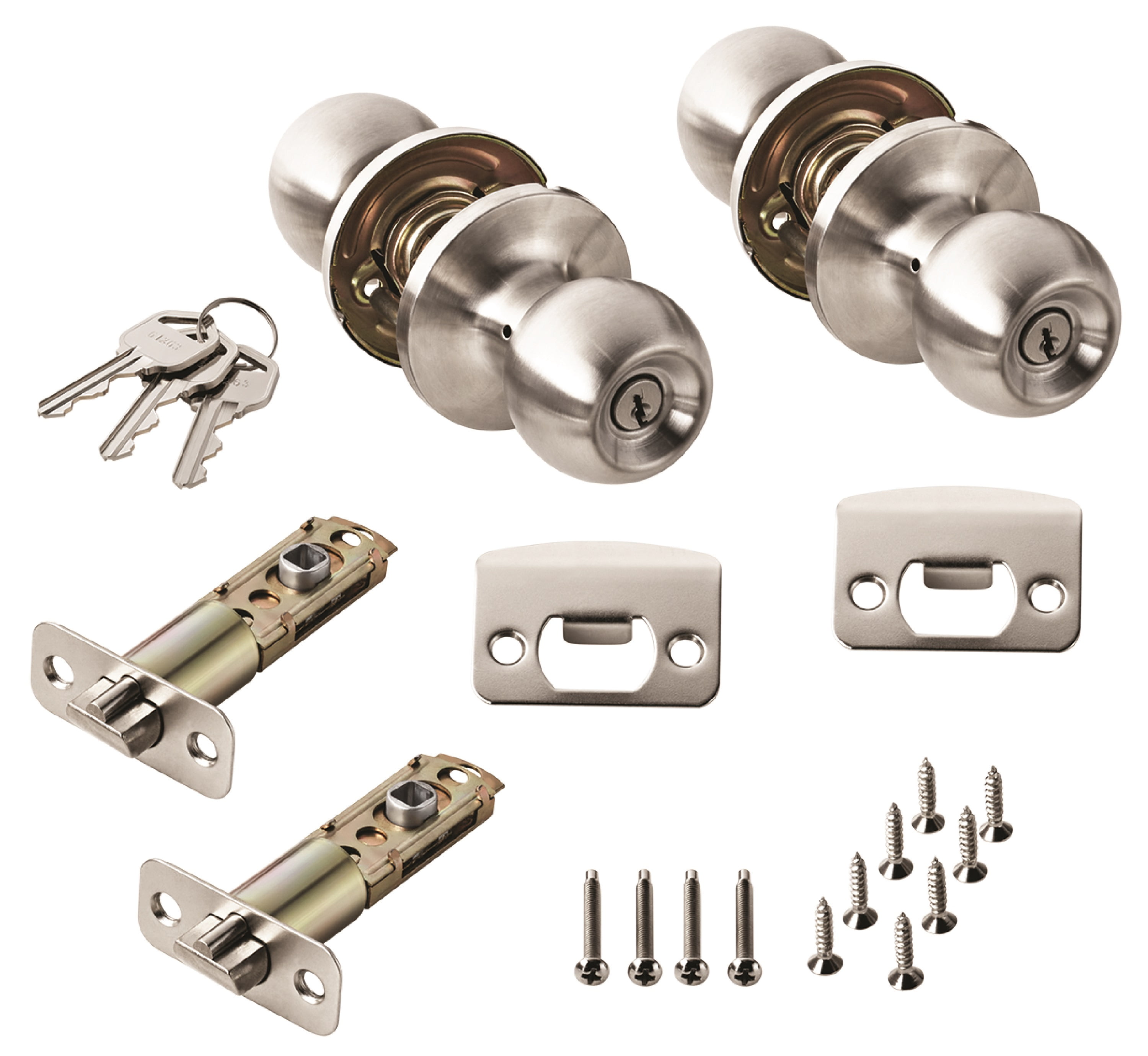 Hyper Tough Keyed Entry Ball Lock Doorknobs with Stainless Steel Finish, Twin Pack