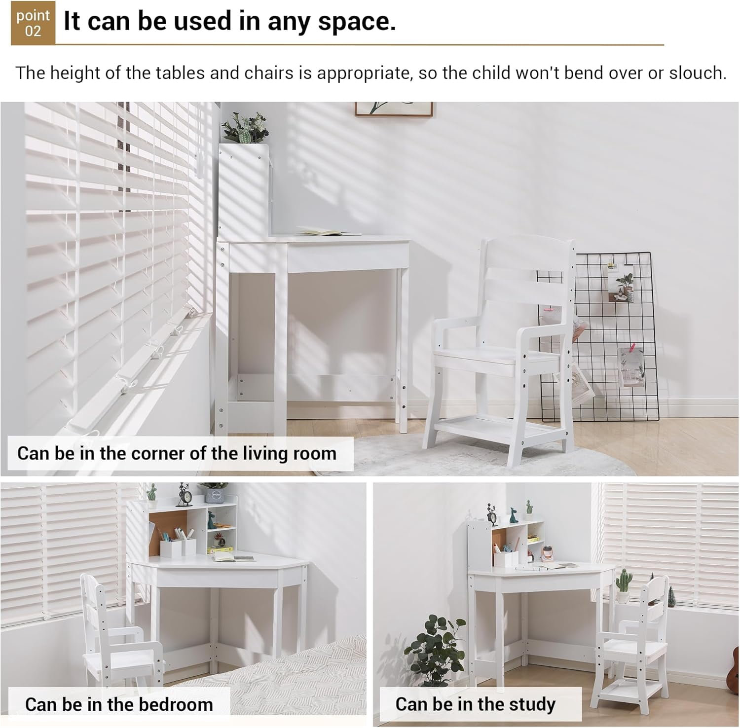 EastVita Kids Study Desk and Chair Set, White Corner Table with Adjustable Chair, Hutch, Cork Bulletic Board, Pen Holders