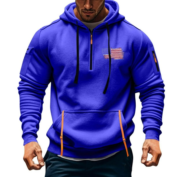 Sudadera con capucha para hombre, con estampado de bolsillo, media cremallera, cordón ajustable, informal, deportiva, de manga larga, blusa de poliéster