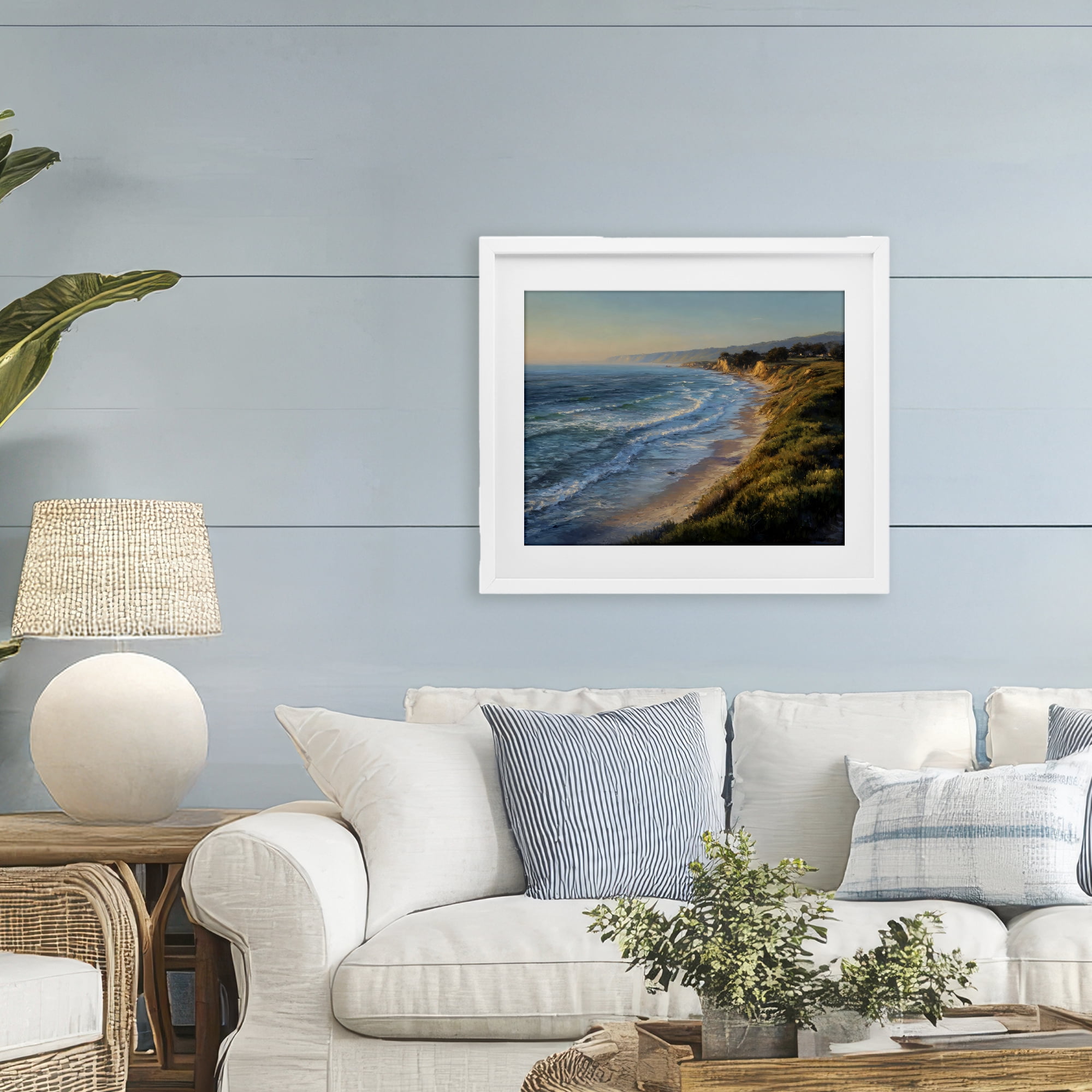 Stupell Industries Rounded Coastline View White Framed Print Under Glass, design by Franklyn Gregory